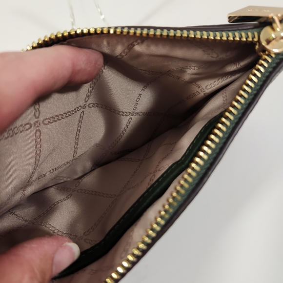 Michael kors hunter green leather jet set wristlet clutch pouch zip close - Picture 4 of 8